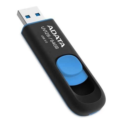ADATA DashDriveâ¢ Series UV128 64GB USB 3.0 flashdisk, vÃ½suvnÃ½, ÄernÃ½+modrÃ¡
