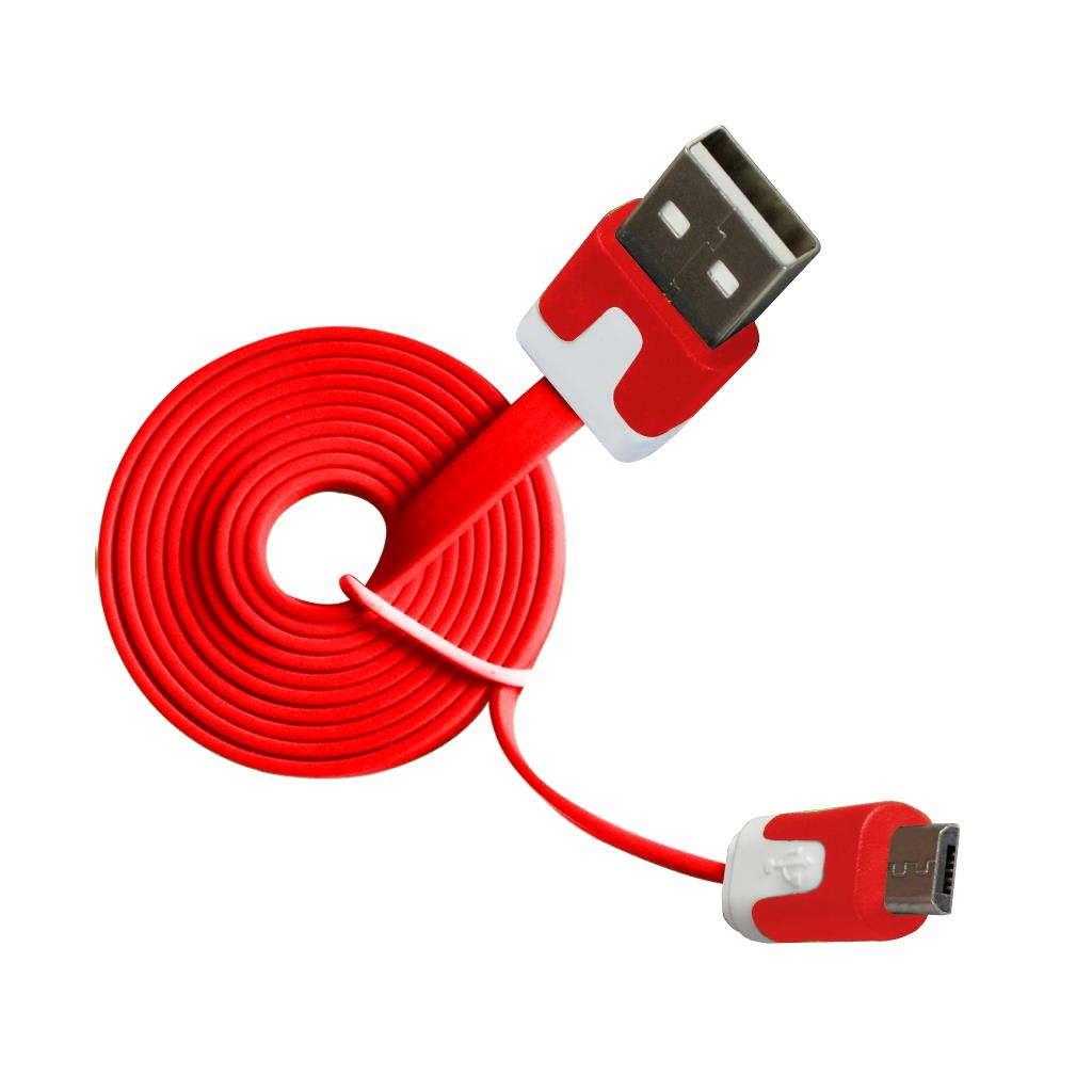 MSONIC microUSB kabel 2.0 A-B M/M 1m, plochÃ½ kabel, MLU527NR ÄervenÃ½