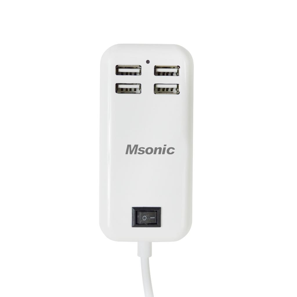 MSONIC Multi-port USB nabÃ­jeÄka 4xUSB, 2,5A, AC 100~240V MY6634UW bÃ­lÃ¡