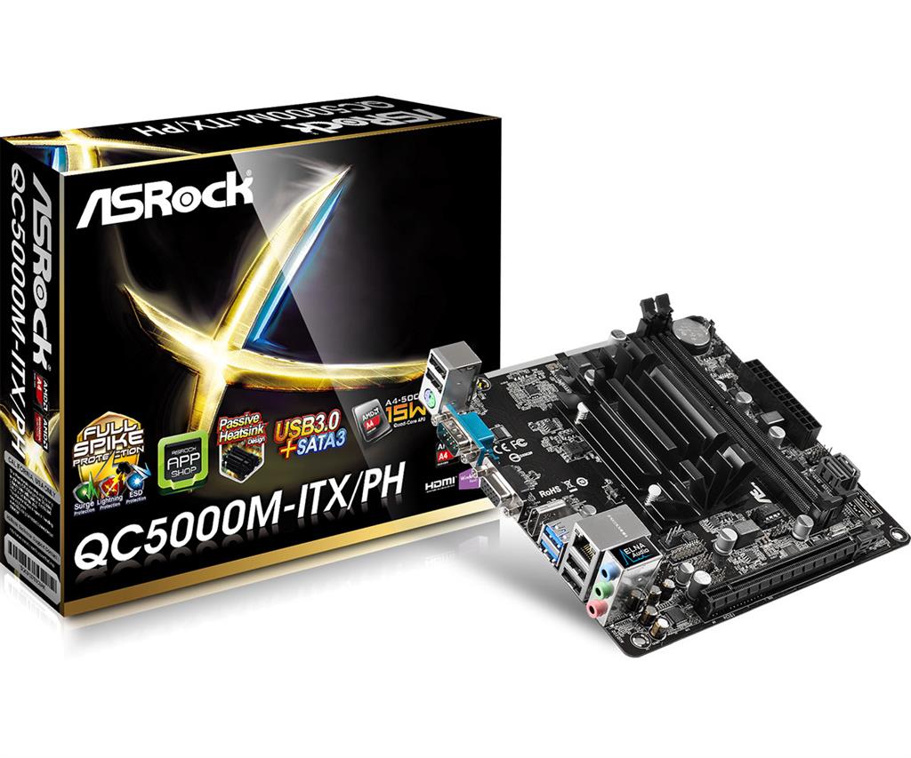 ASRock QC5000M-ITX/PH, A4-5000, DDR3-1600, SATA3, HDMI, D-Sub, mITX