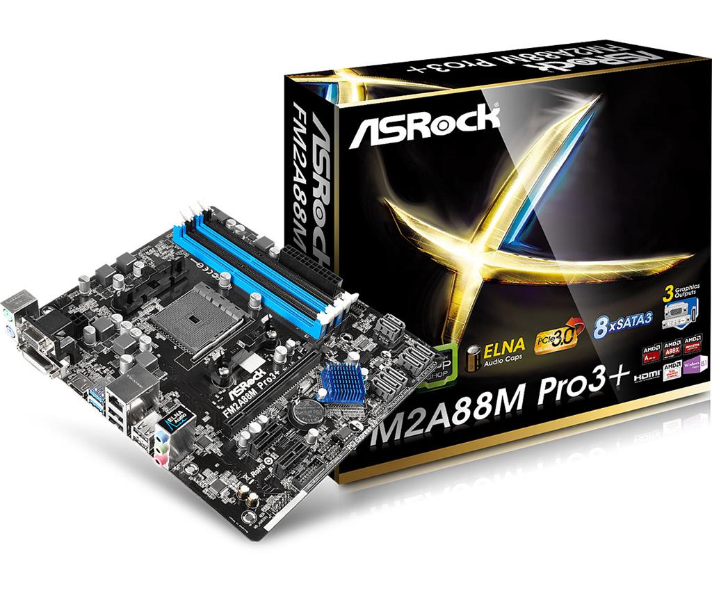 ASRock FM2A88M PRO3+, A88X, DualDDR3-2133, SATA3, RAID, HDMI, DVI, D-Sub, mATX