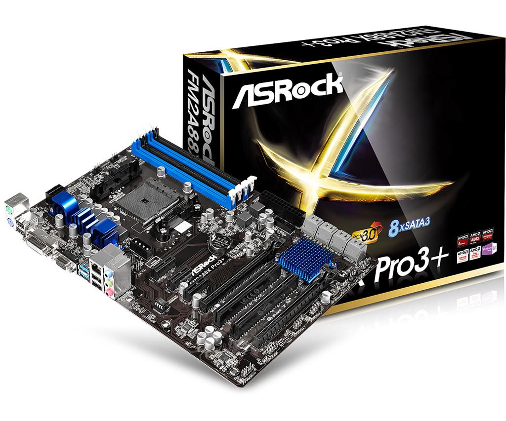 ASRock FM2A88X PRO3+, A88X, DualDDR3-2133, SATA3, RAID, DVI, D-Sub, ATX
