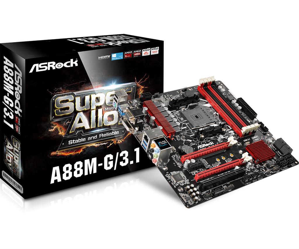 ASRock A88M-G/3.1, A88X, DualDDR3-2133, SATA3, HDMI, DVI, D-Sub, USB 3.1, mATX