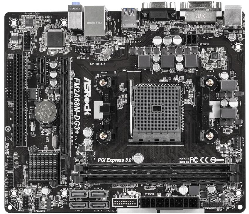 ASRock FM2A68M-DG3+, A68H, DualDDR3-1600, SATA3, RAID, DVI, D-Sub, mATX