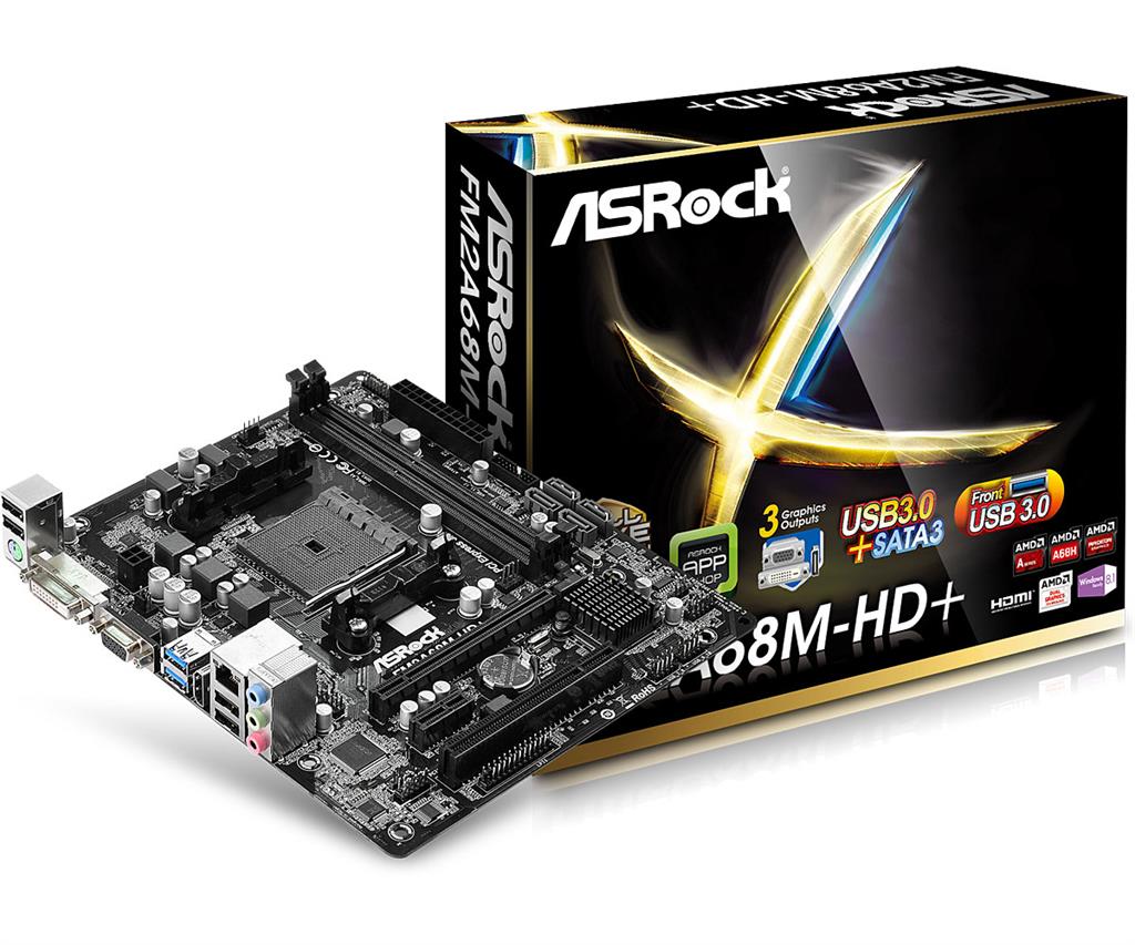 ASRock FM2A68M-HD+, A68H, DualDDR3-1600, SATA3, RAID, HDMI, DVI, D-Sub, mATX