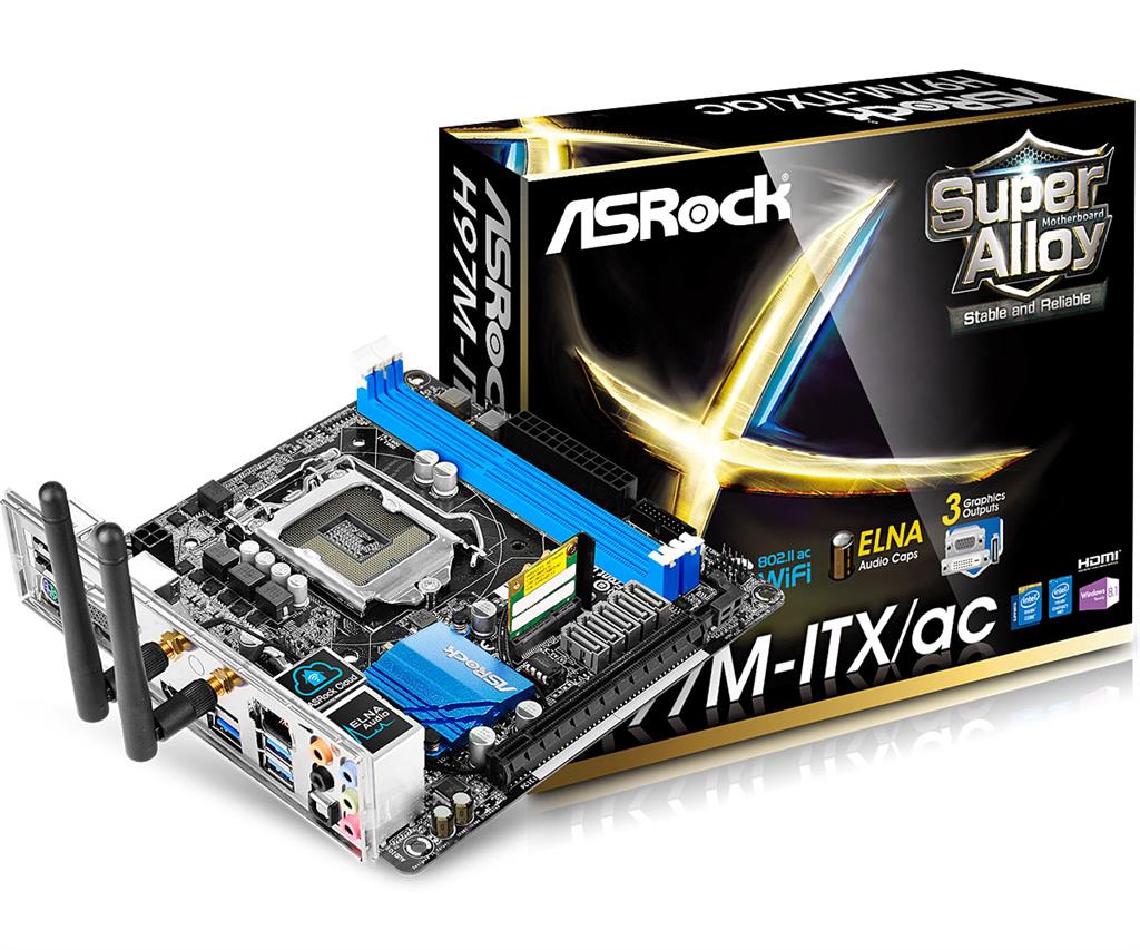 ASRock H97M-ITX/AC, H97, DualDDR3-1600, SATA3, RAID, HDMI, DVI, D-Sub, mITX