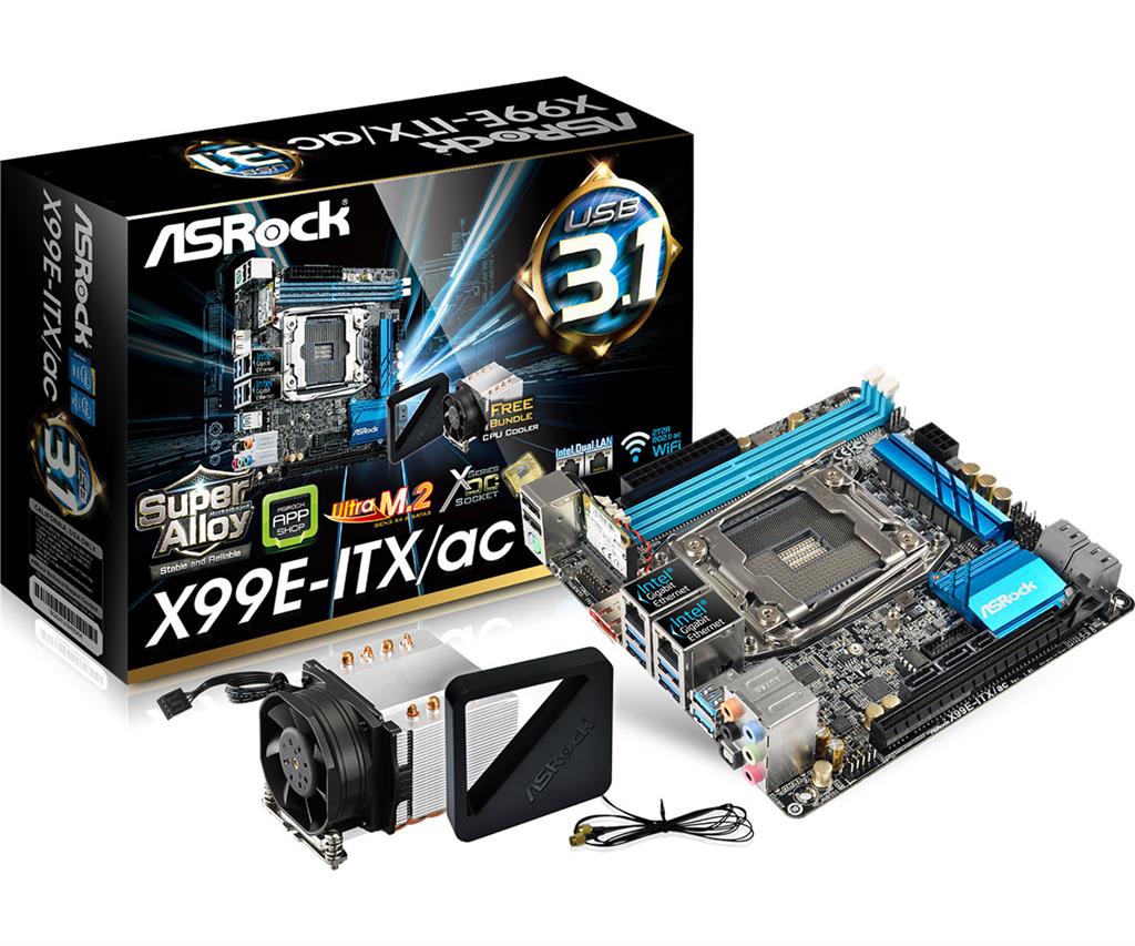 ASRock X99E-ITX/AC, X99, DualDDR4-2133, SATA3, M.2, RAID, USB 3.1, mITX