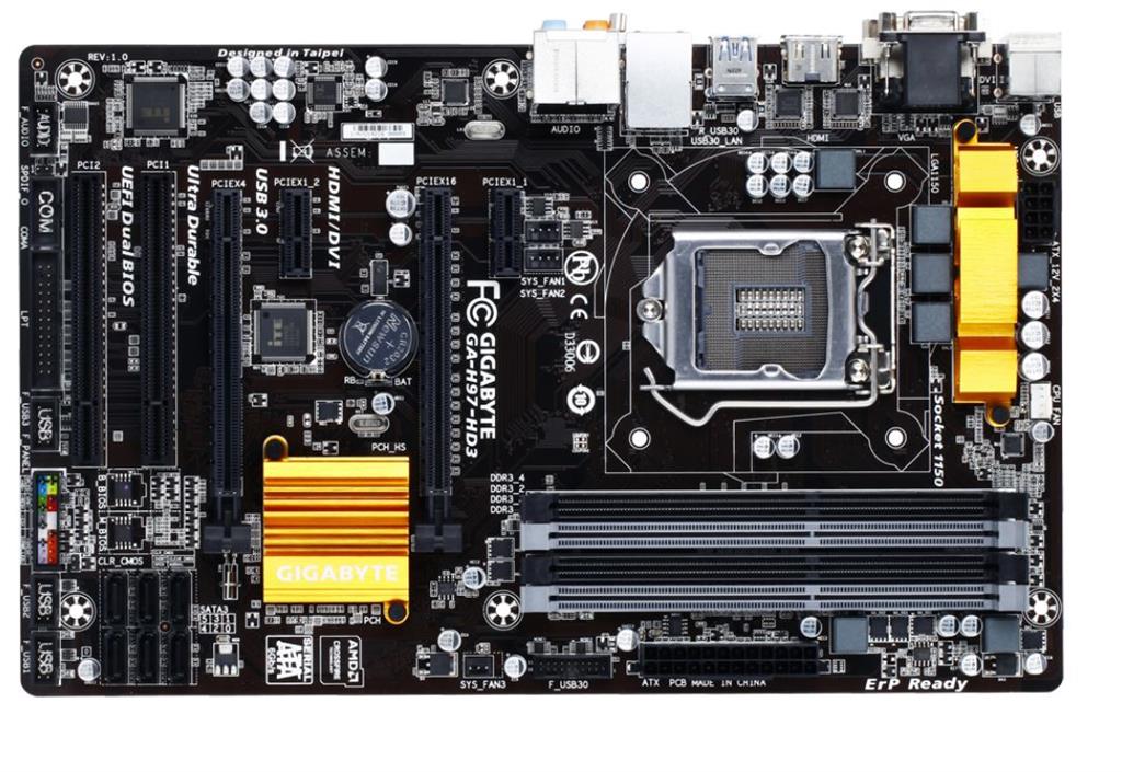 Gigabyte GA-H97-HD3, H97, DualDDR3-1600, SATA3, RAID, HDMI, DVI, D-Sub, ATX