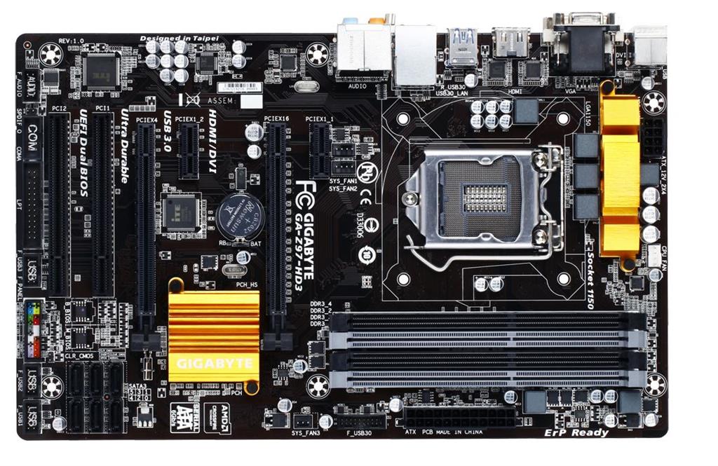 Gigabyte GA-Z97-HD3, Z97, DualDDR3-1600, SATA3, RAID, HDMI, DVI, D-Sub, ATX