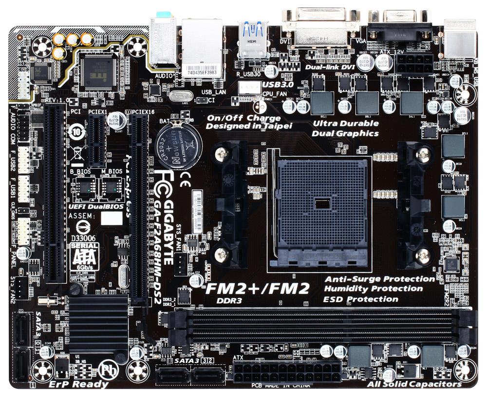 Gigabyte GA-F2A68HM-DS2, A68H, DualDDR3-2133, SATA3, RAID, DVI, mATX