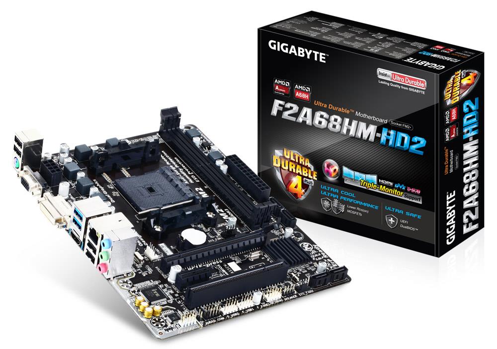 Gigabyte GA-F2A68HM-HD2, A68H, DualDDR3-2133, SATA3, RAID, HDMI, DVI, D-Sub,mATX