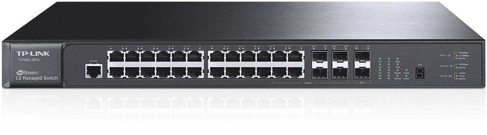 TP-Link T3700G-28TQ Managed L3 Gbit Switch, 24x 10/100/1000 +4x combo +10G SFP