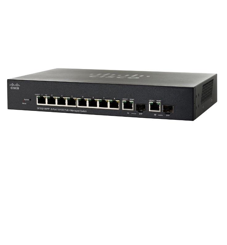Cisco SF302-08PP 8-port 10/100 PoE+ Managed Switch