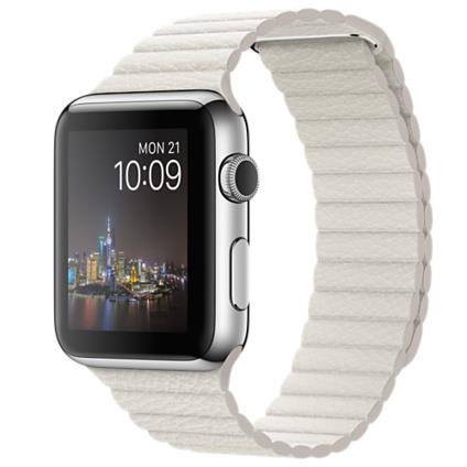 Apple Watch 42mm Stainless Steel Case with White Leather Loop - Medium