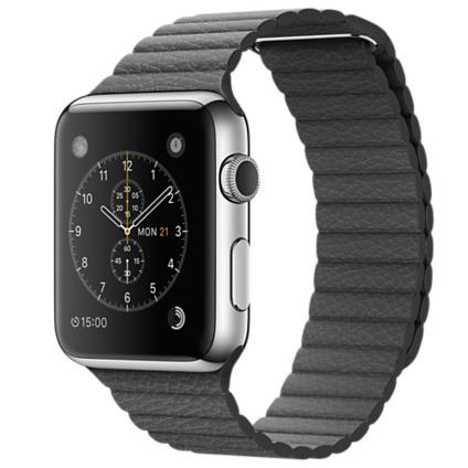 Apple Watch 42mm Stainless Steel Case with Storm Grey Leather Loop - Medium