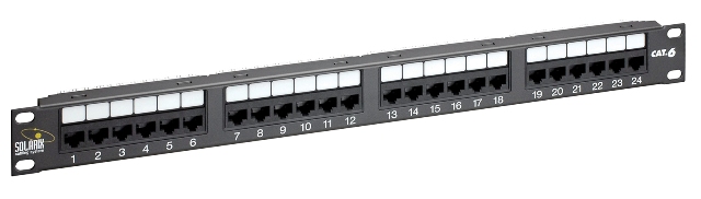 Solarix Patch panel 24 x RJ45 CAT6 UTP černý 1U