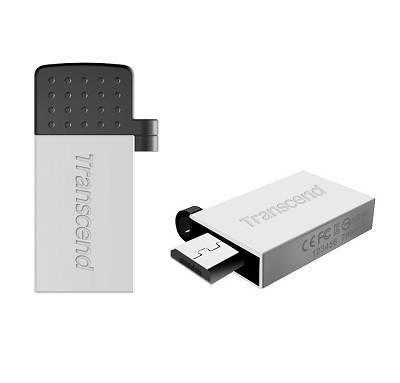 Transcend Jetflash 380S OTG USB 2.0 flashdisk 32GB, USB + micro USB, stÅÃ­brnÃ½