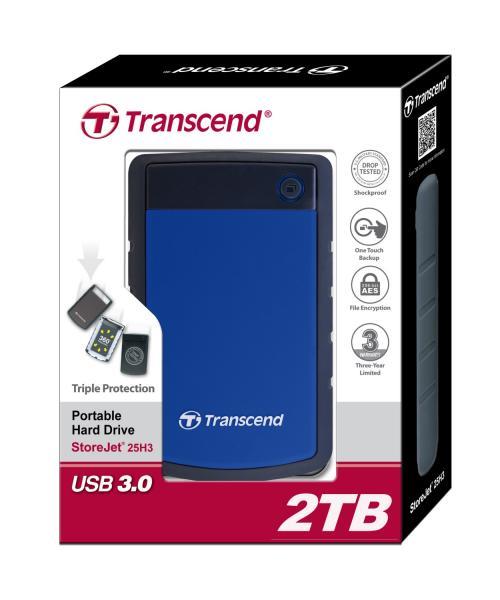 Transcend StoreJet 25H3B 2TB ext. HDD 2.5'' USB 3.0, SW Elite, antishock, OTB