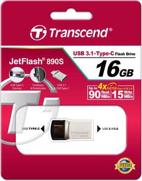 Transcend JetFlash 890 flashdisk 16GB, USB 3.1 Type C, postÅÃ­bÅenÃ½