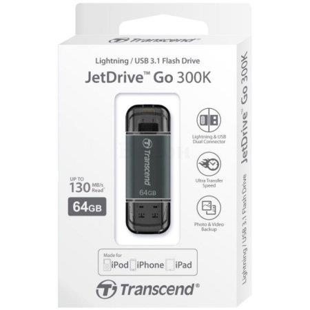 Transcend JetDrive Go flashdisk 64GB, USB 3.1, Lightning konektor, ÄernÃ½