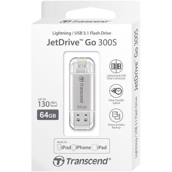 Transcend JetDrive Go flashdisk 64GB, USB 3.1, Lightning konektor, stÅÃ­brnÃ½