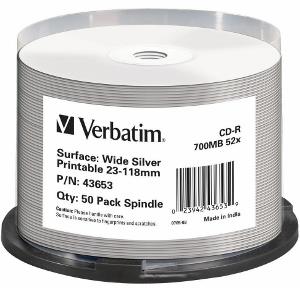 Verbatim CD-R [ spindle 50 | 700MB | 52x | WIDE SILVER INKJET PRINTABLE NON ID ]