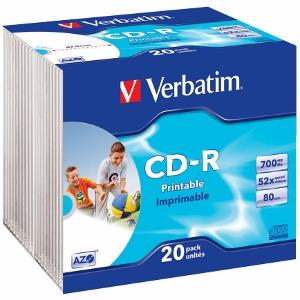 Verbatim CD-R | slim jewel case 20 | 700MB | 52x | printable | DataLife+ AZO ]