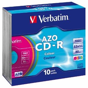 Verbatim CD-R [ slim jewel case 10 | 700MB | 52x | Colour | DataLife+ AZO ]