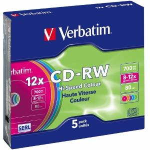 Verbatim CD-RW [ slim jewel case 5 | 700MB | 12x | Colour ]