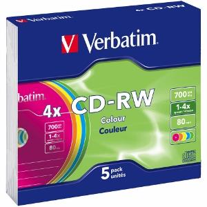 Verbatim CD-RW [ slim jewel case 5 | 700MB | 4x | Colour ]