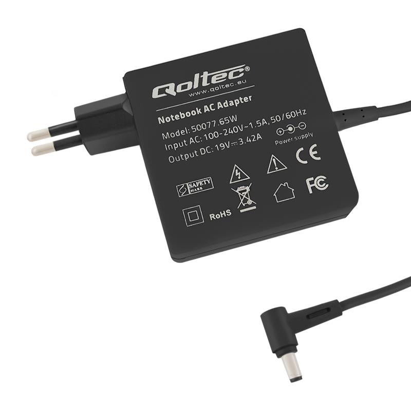 Laptop AC power adapter Qoltec 65W | 3.42A | 19V | 5.5x2.5