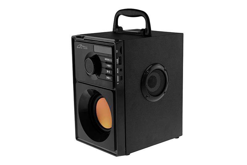BOOMBOX BT MT3145 has a built-in subwoofer and two midrange speakers. 15W RMS