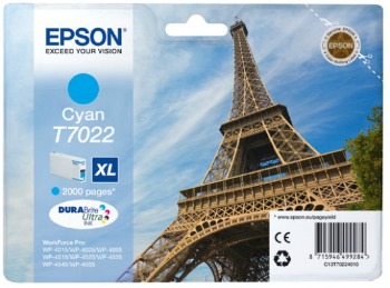 Inkoust Epson T702 cyan XL | 2000str | WP4000/4500