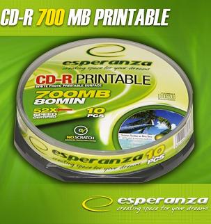 Esperanza CD-R [ cakebox 10 | 700MB | 52x | pro potisk | Fullface ]