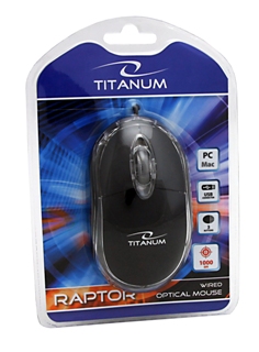 Titanum TM102K RAPTOR optickÃ¡ myÅ¡, 1000 DPI, USB, blister, ÄernÃ¡