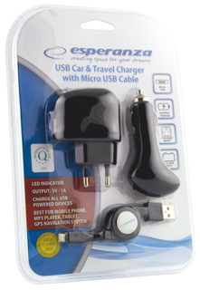 Esperanza EZ116 NabÃ­jecÃ­ sada AC/DC + Micro USB navÃ­jecÃ­ kabel | 5V | 1000mA