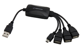 Esperanza EA114 Hub USB 2.0, 4 porty - 3 x USB, 1 x miniUSB.