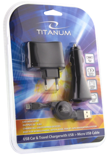 Titanum TZ106 NabÃ­jecÃ­ sada AC/DC + Micro USB navÃ­jecÃ­ kabel | 5V | 800mA