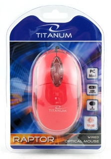 Titanum TM102R RAPTOR optickÃ¡ myÅ¡, 1000 DPI, USB, blister, ÄervenÃ¡