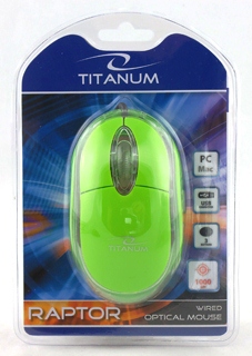 Titanum TM102G RAPTOR optickÃ¡ myÅ¡, 1000 DPI, USB, blister, zelenÃ¡