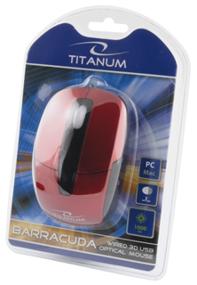 Titanum TM108R BARRACUDA optickÃ¡ myÅ¡, 1000 DPI, USB, blister, ÄervenÃ¡