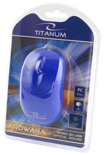Titanum TM109B AROWANA optickÃ¡ myÅ¡, 1000 DPI, USB, blister, modrÃ¡