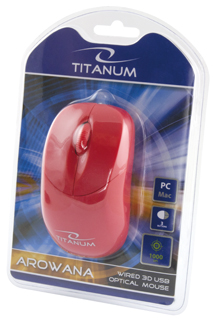 Titanum TM109R AROWANA optickÃ¡ myÅ¡, 1000 DPI, USB, blister, ÄervenÃ¡