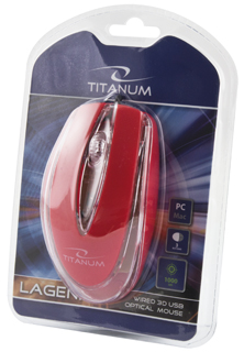 Titanum TM111R LAGENA optickÃ¡ myÅ¡, 1000 DPI, USB, blister, ÄervenÃ¡