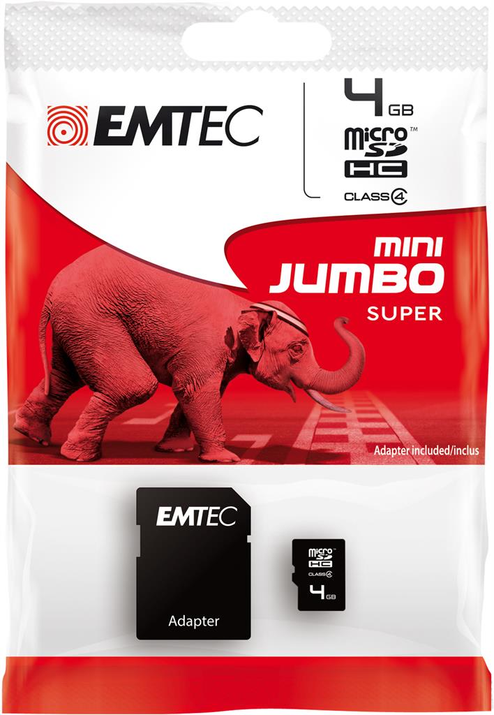 EMTEC Micro SDHC karta 4GB 60X Class 4 (15MB/s, 6MB/s) + adaptÃ©r SDHC