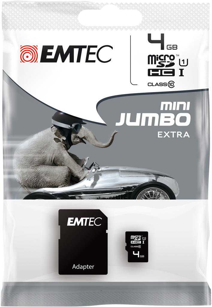EMTEC Micro SDHC karta 4GB |25MB/s ;11MB/s| + adaptÃ©r SDHC,Class 10