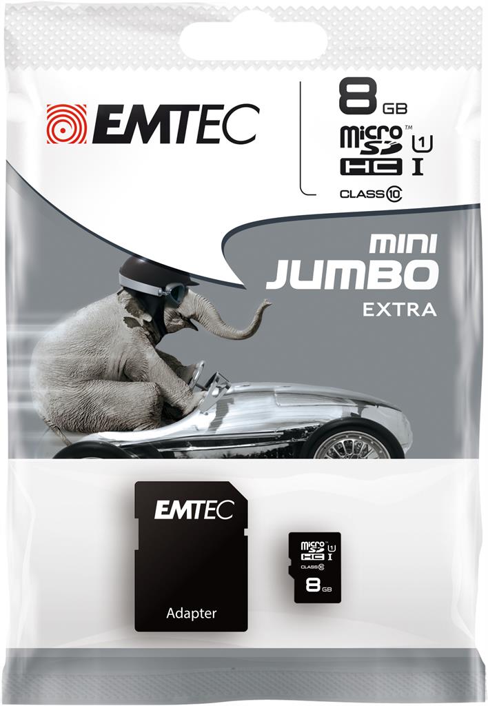 EMTEC Micro SDHC karta 8GB Class 10 (30MB/s, 11MB/s) + adaptÃ©r SDHC