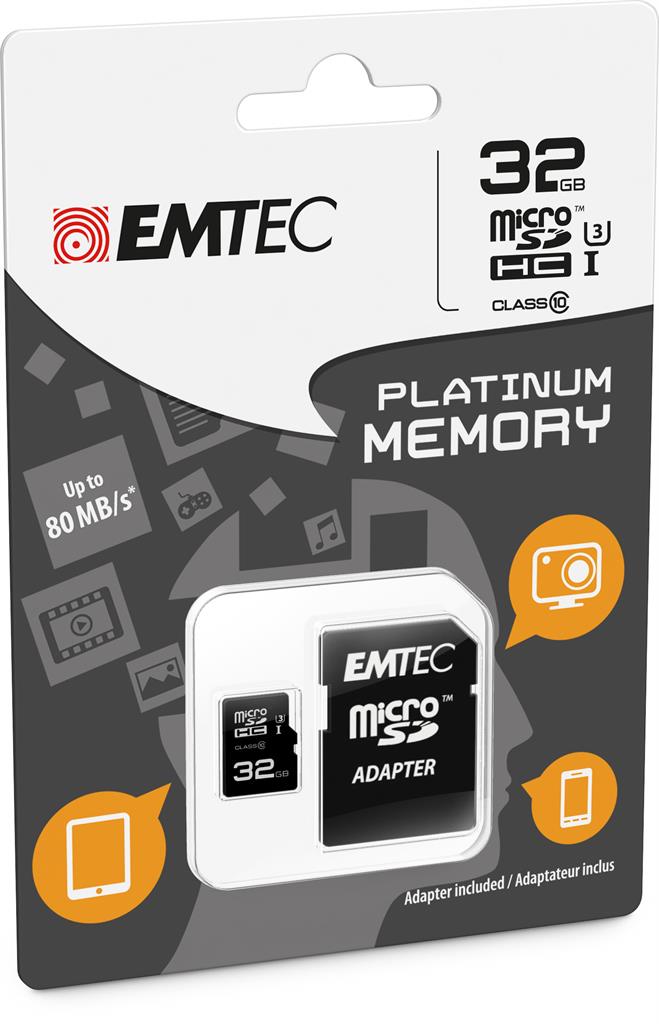 EMTEC Micro SDHC karta 16GB Class 10 |80MB/s;45MB/s|UHS-3 Platinium+adaptÃ©r SDHC