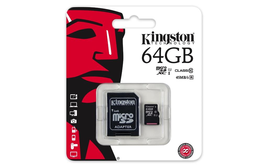 Kingston micro SDXC karta 64GB Class 10 UHS-I + adaptÃ©r