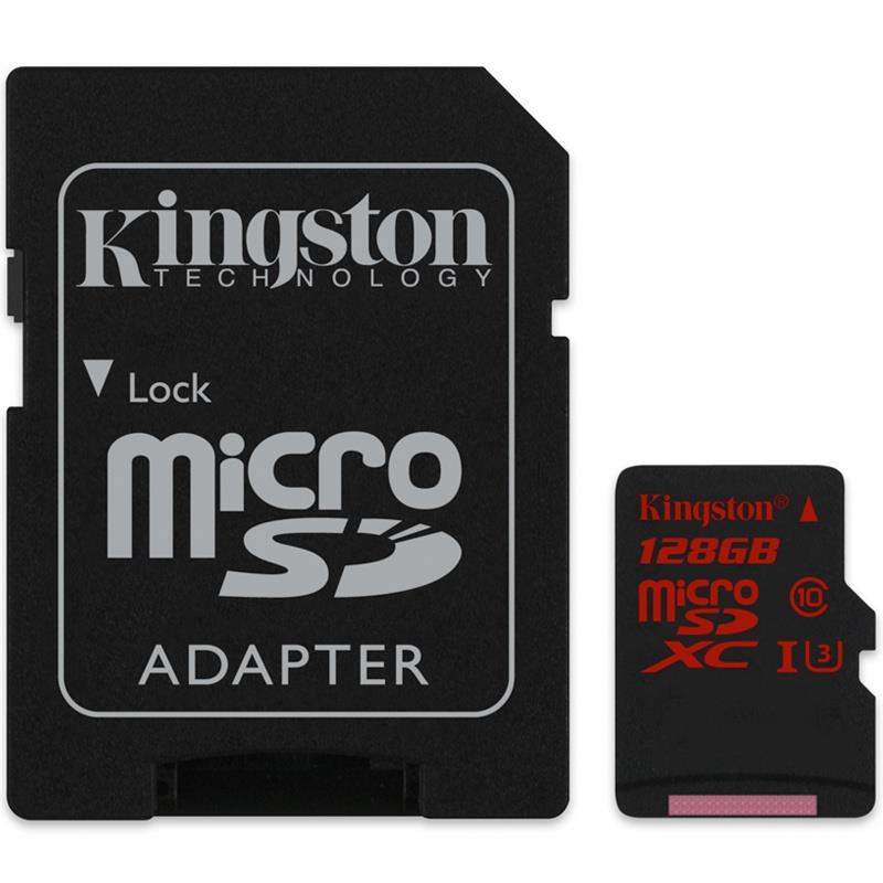 Kingston microSDXC karta 128GB UHS-I Class 3 (ÄtenÃ­/zÃ¡pis;90/80MB/s) + adaptÃ©r